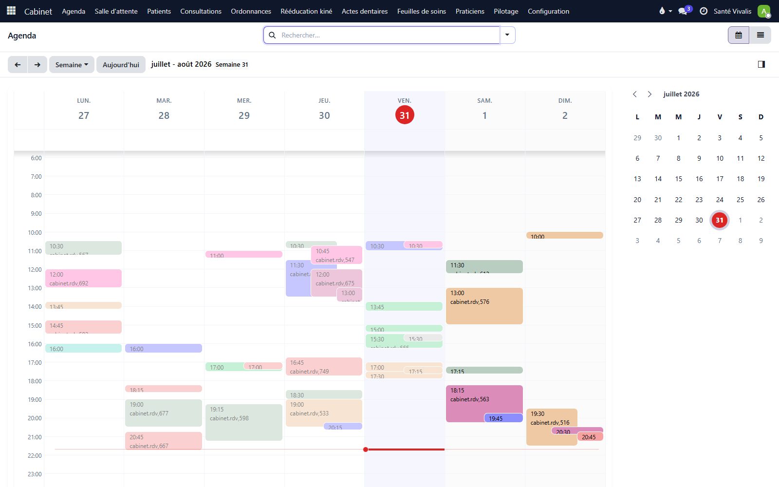 Logiciel de clinique — écran Agenda